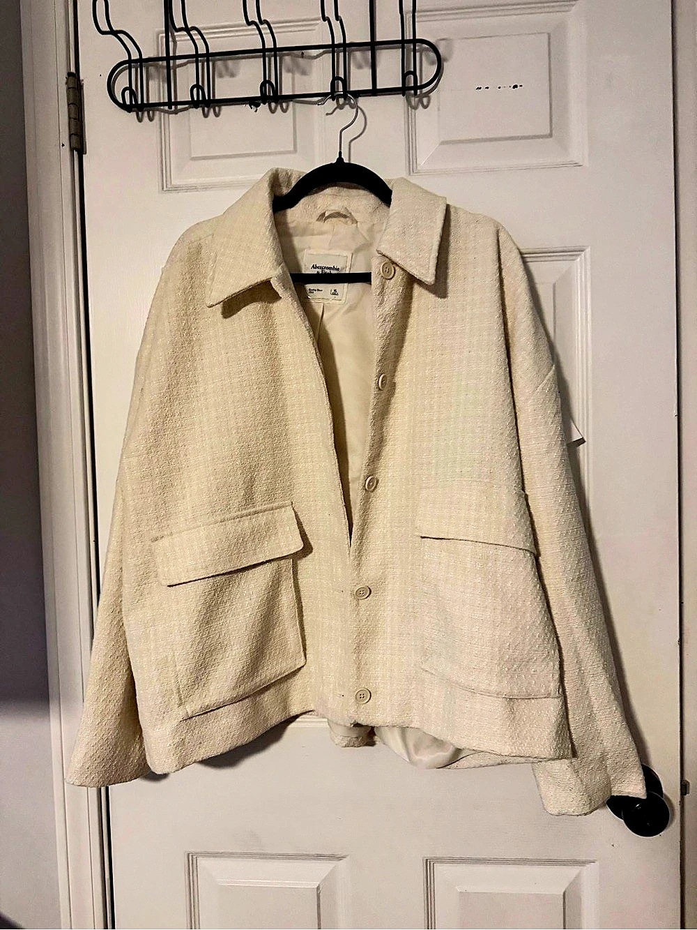 Abercrombie & Fitch Cream Textured Tweed Jacket Oversized Chore Blazer XL